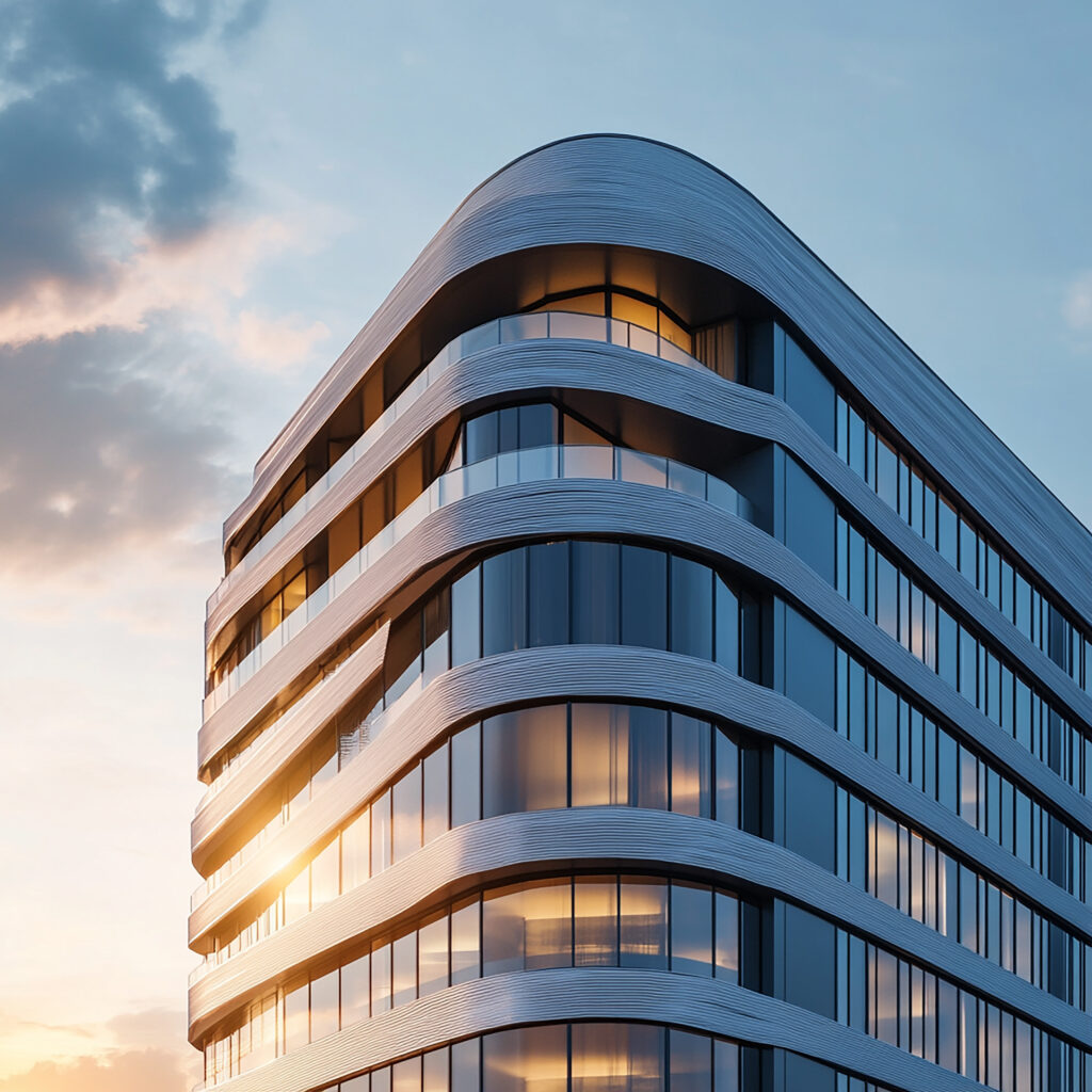 Building With Lot Windows Sky Background 1024x1024