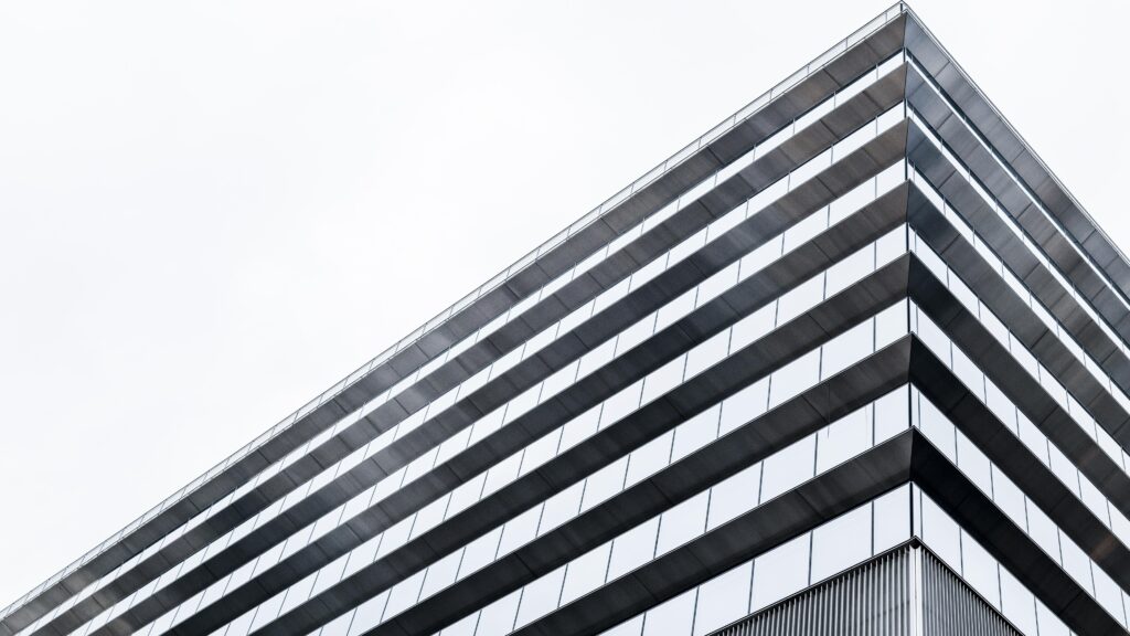 Low View Modern Skyscrapers Office Buildings 1024x576